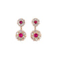 Ruby and rose cut diamond cluster drop earrings in rose gold