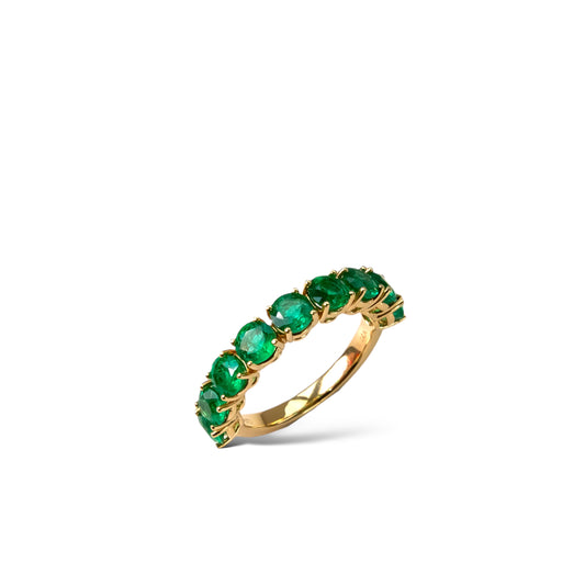 Large green emerald eternity ring, round emerald eternity band, Zambian emerald ring, emerald ring in yellow gold