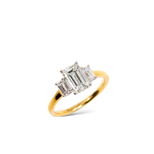 Three Stone Emerald Cut Diamond Engagement Ring, bespoke engagement ring