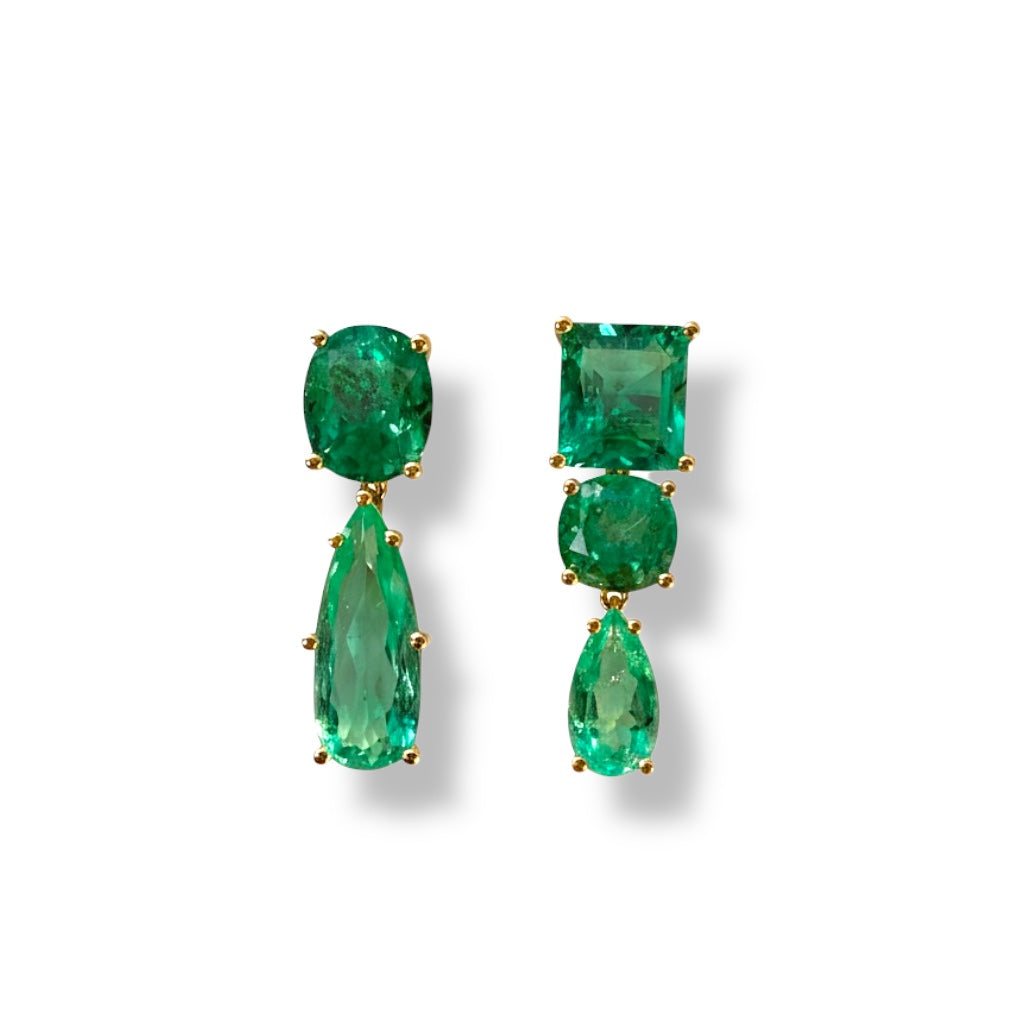 Colombian Emerald Statement Drop Earrings in 18k yellow gold by Valentina Fine Jewellery Hong Kong. Perfect Fire Horse year gift in 2026. Global free shipping to China, Australia, Singapore and USA.