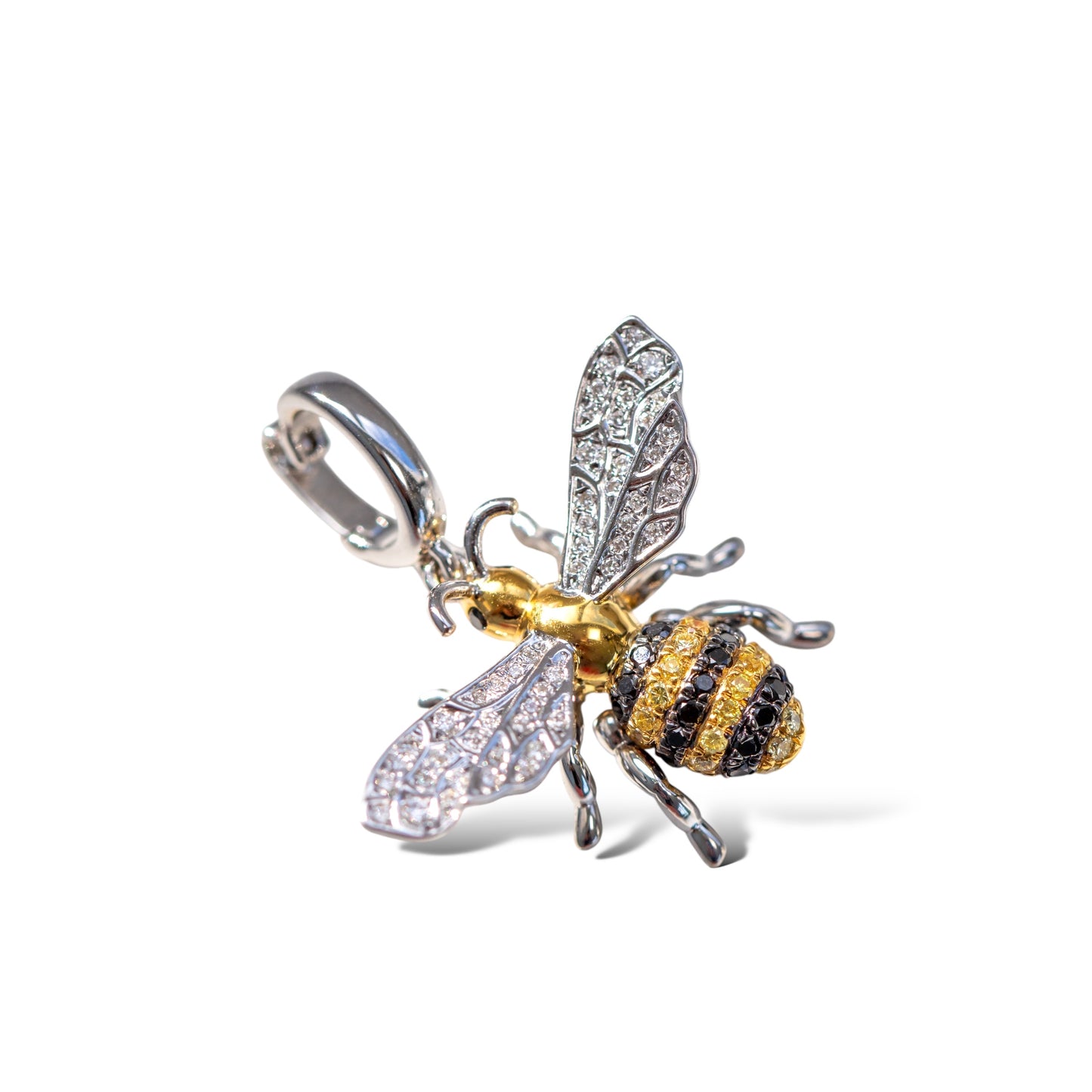 18k Gold Bee Charm Pendant with White, Yellow and Black Diamonds by Valentina Fine Jewellery Hong Kong. Global free delivery including UK and USA