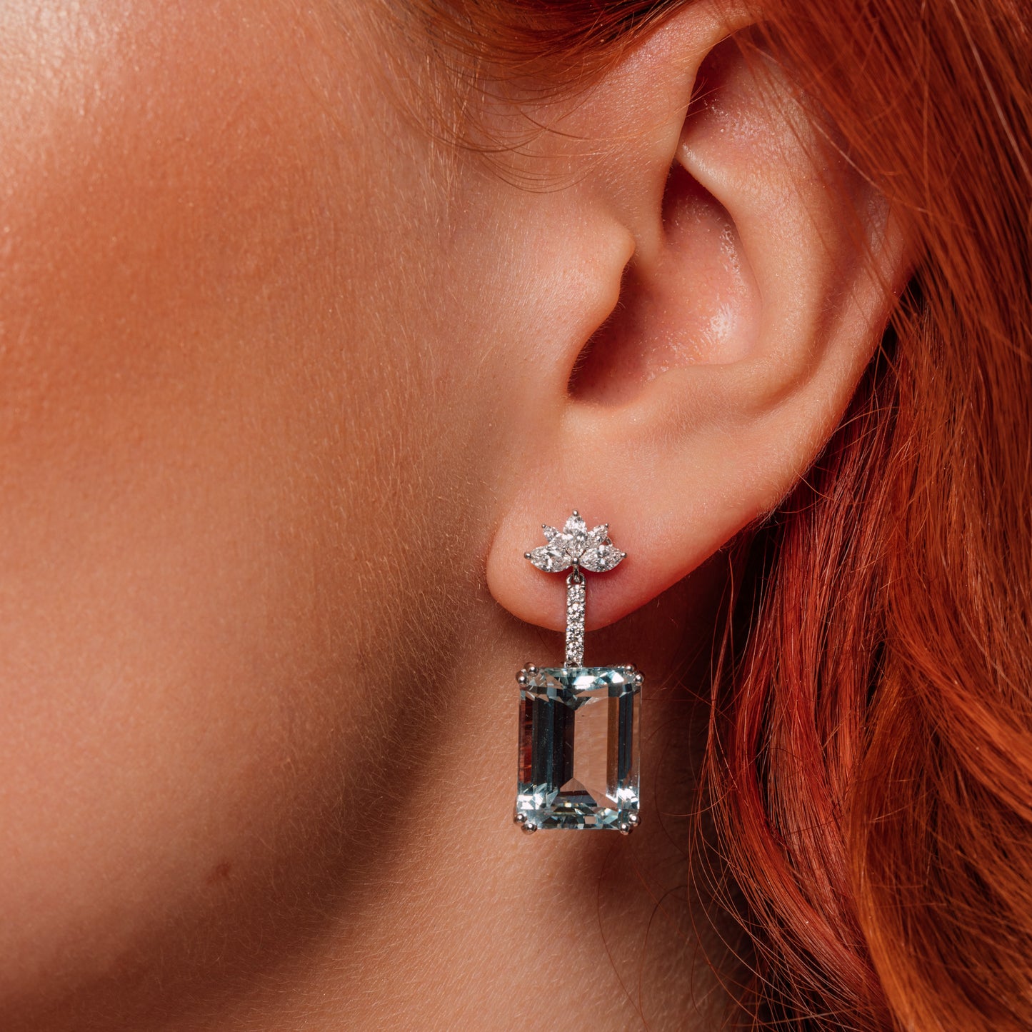 Aquamarine and diamond earrings, two way earrings, marquise diamond studs in 18k gold by Valentina Fine Jewellery Hong Kong. Global free shipping including USA, Dubai, Singapore, Australia and UK