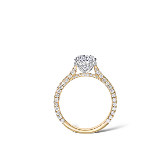 Oval diamond micropave three row ring with hidden halo Hong Kong Australia USA. Micropave diamond engagement ring in 18K gold or platinum. 1.82ct diamond engagement ring. Bespoke fine jewellery by Valentina Fine Jewellery
