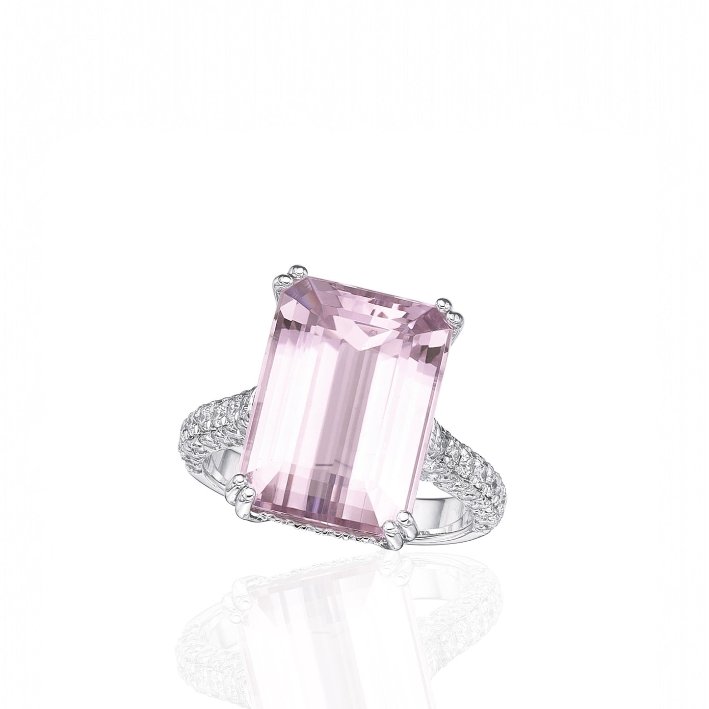 Kunzite and diamond ring in platinum by Valentina Fine Jewellery Hong Kong. Global free shipping including USA, Japan, Thailand, Taiwan, UK, Singapore and Australia