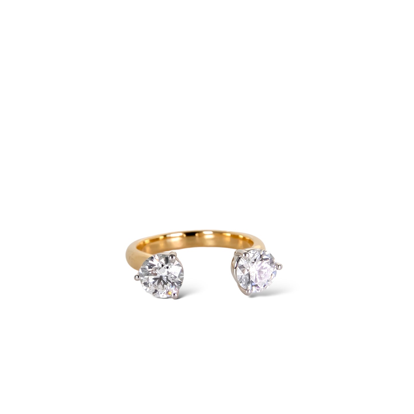 Open round diamond ring with lab grown diamonds in 18k gold and platinum by Valentina Fine Jewellery Hong Kong. Global free shipping including Dubai and USA