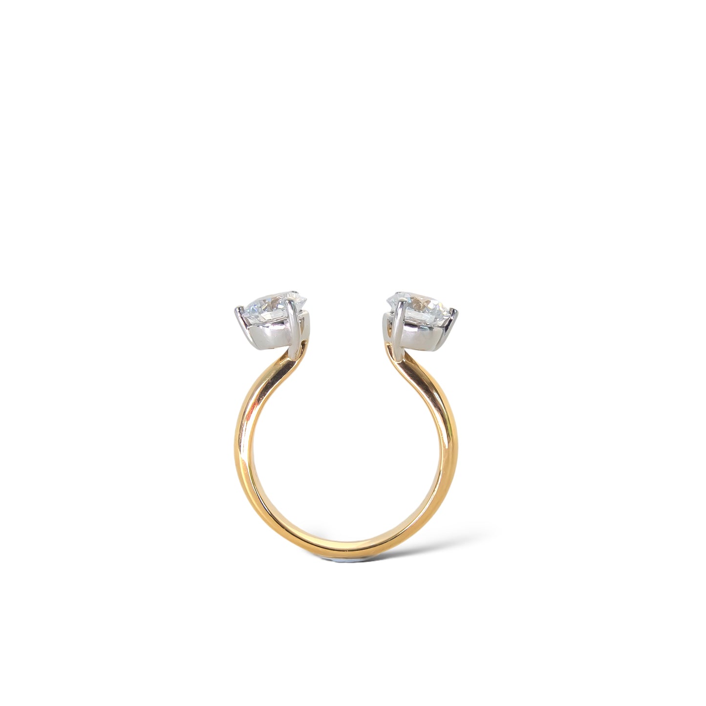 Open round diamond ring in 18k gold and platinum by Valentina Fine Jewellery Hong Kong. Global free shipping including Dubai and USA