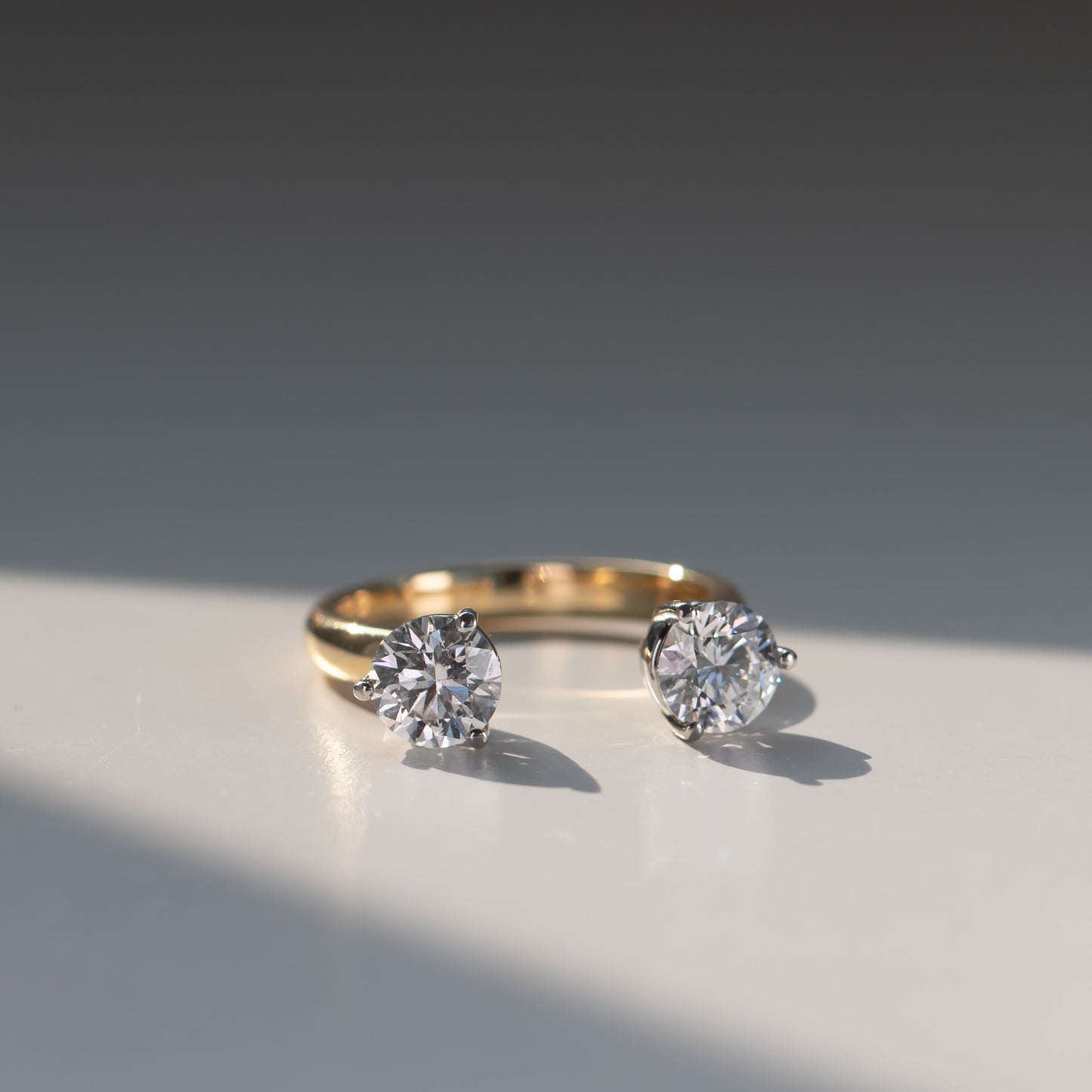 Open round diamond ring with lab grown diamonds in 18k gold and platinum by Valentina Fine Jewellery Hong Kong. Global free shipping including Dubai and USA