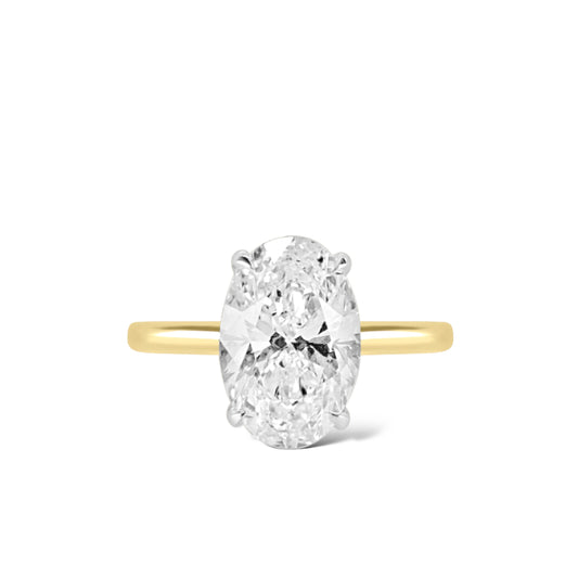 3.02ct Oval Cut Diamond Engagement Ring in 18k gold and platinum with a hidden halo by Valentina Fine Jewellery Hong Kong. Global free shipping including USA, Australia UK, Singapore and Dubai.