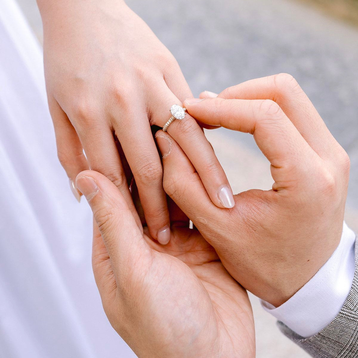 Oval Cut Three Row Diamond Engagement Ring with Diamond Halo