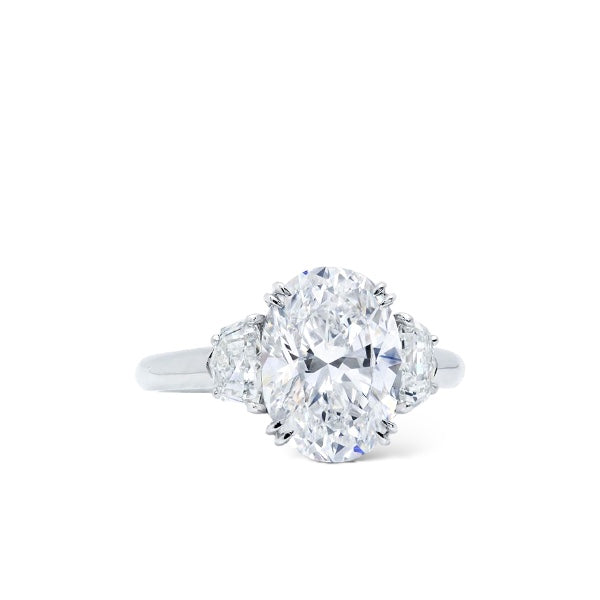 Oval diamond engagement ring with fancy cut side diamonds USA Hong Kong bespoke rings
