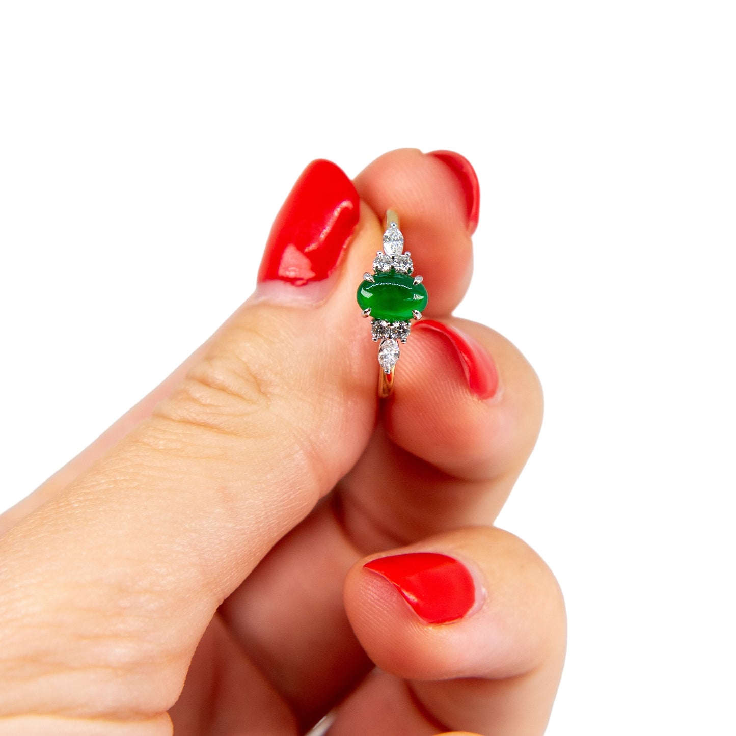 Jadeite Type A Jade and diamond bespoke engagement ring by Valentina Fine Jewellery Hong Kong. Global free shipping including USA China and Australia. 翡翠