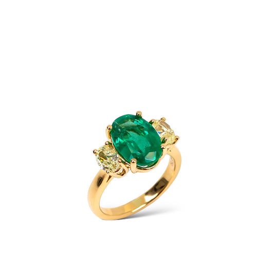 3.54ct Colombian emerald and Fancy Yellow Diamond ring in 18k Yellow Gold by Valentina Fine Jewellery Hong Kong US UK Australia New Zealand Singapore
