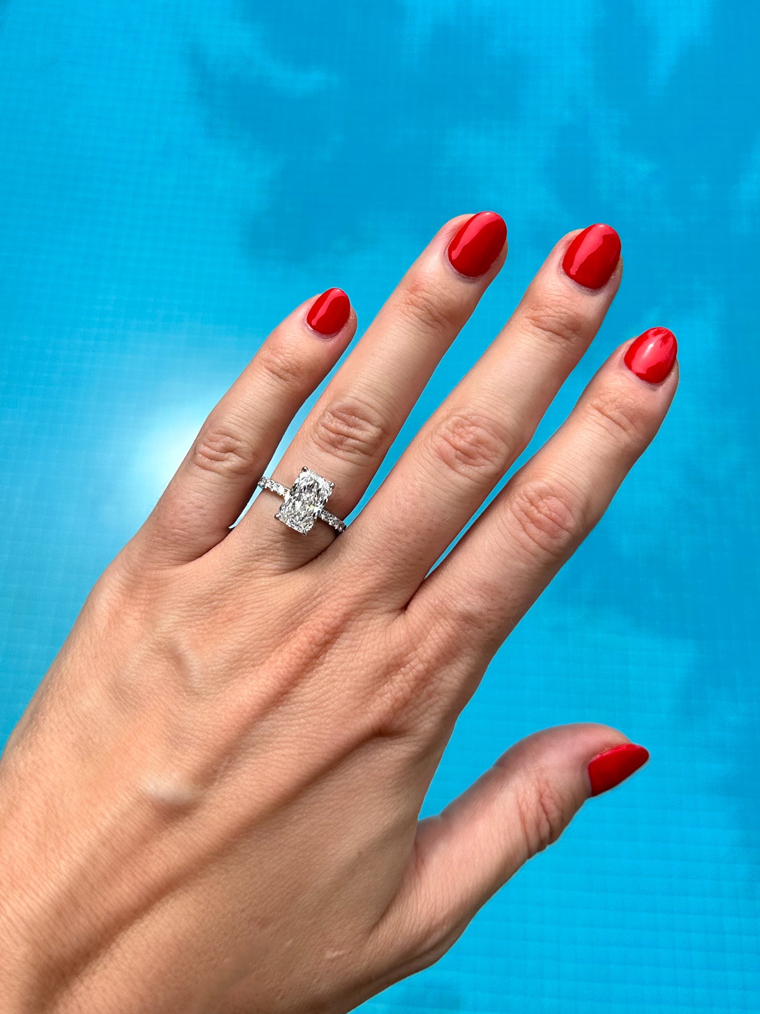 3 carat radiant cut diamond engagement ring hidden halo in Platinum Hong Kong
