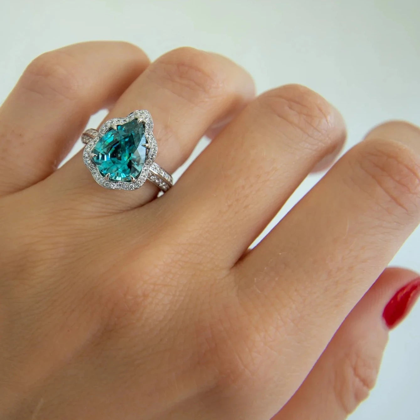 Blue zircon oval shape ring