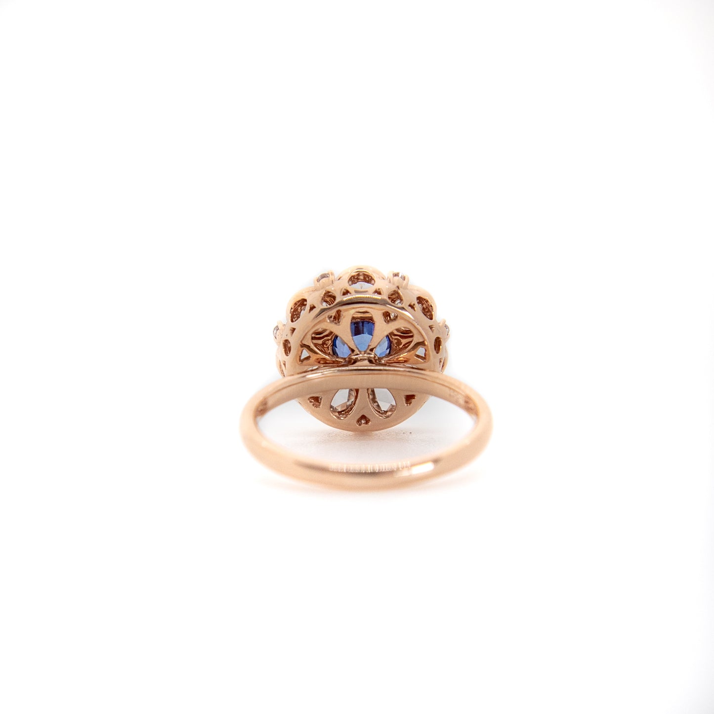 Sapphire and rose cut diamond ornate cluster ring