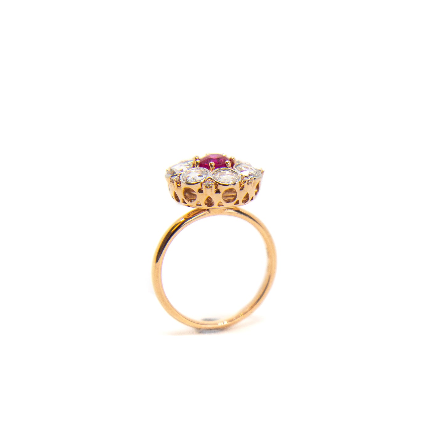 Ruby and rose cut diamond cluster ring in 18k Rose Gold by Valentina Fine Jewellery Hong Kong. Global free shipping including USA, Australia, Singapore, UK And France