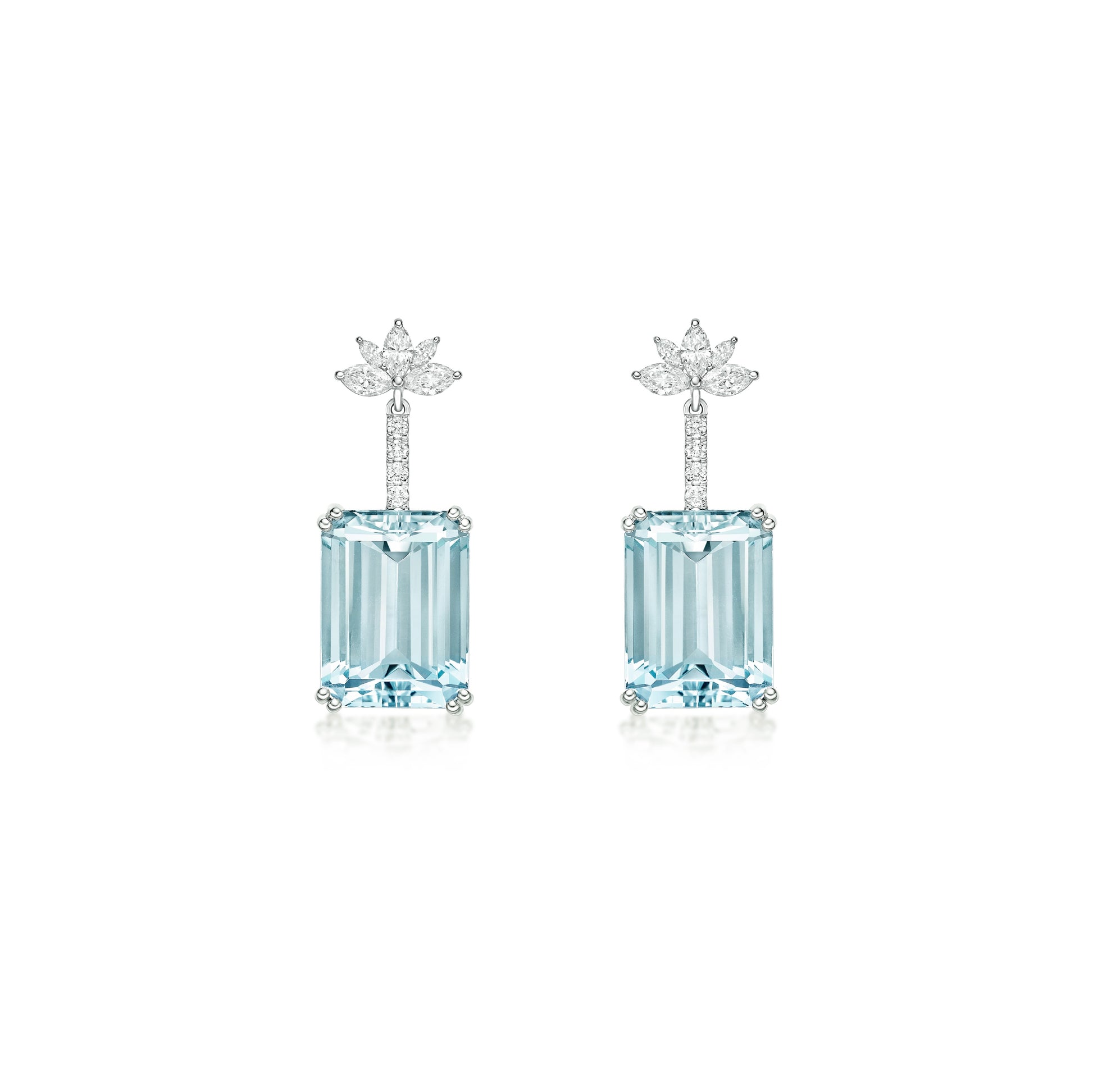 Emerald cut aquamarine and diamond drop earrings