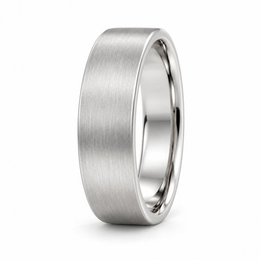 Brushed flat court platinum mens wedding band 18k gold by Valentina Fine Jewellery Hong Kong. Global free shipping t o USA, Australia, Singapore, Thailand and UK