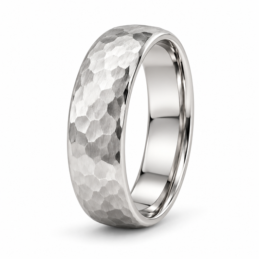 Hammered platinum mens wedding band 18k gold by Valentina Fine Jewellery Hong Kong. Global free shipping t o USA, Australia, Singapore, Thailand and UK