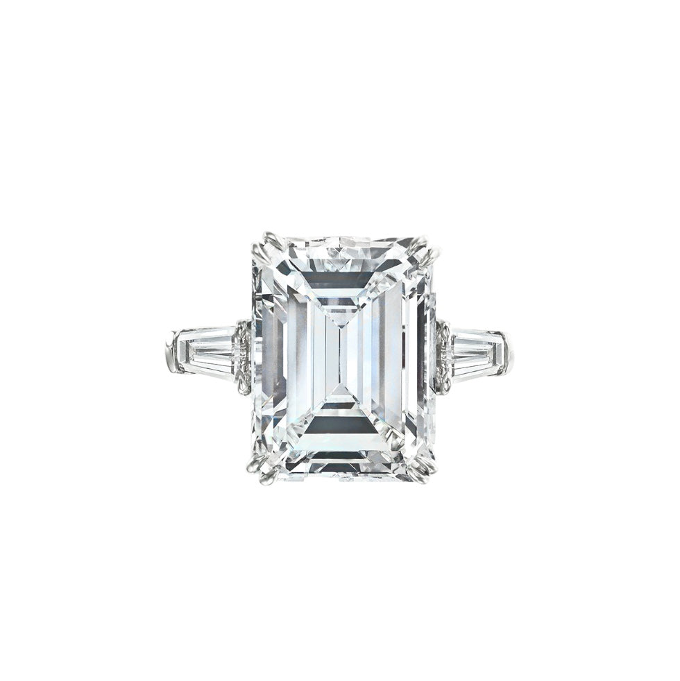 Emerald Cut Engagement Ring Tapered Baguettes Platinum Hong Kong by Valentina Fine Jewellery