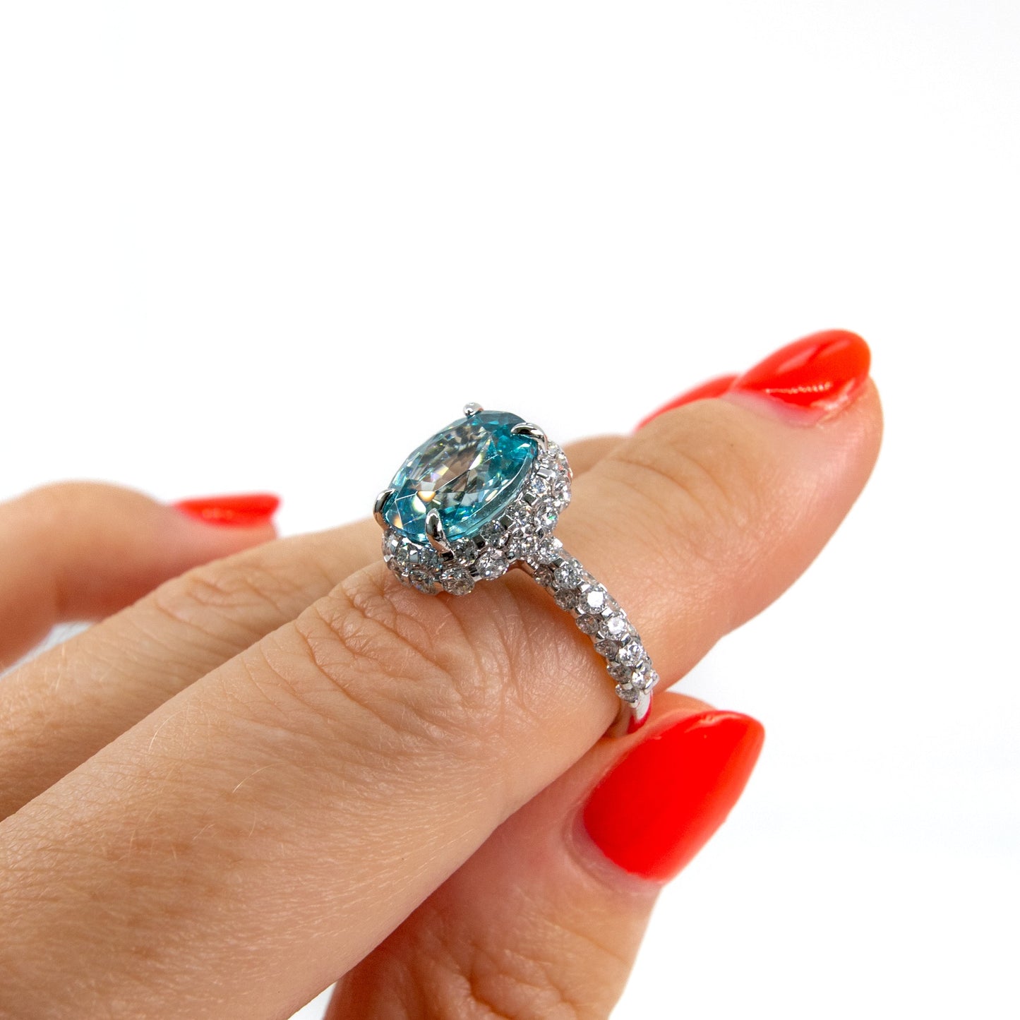Pale Blue Zircon and Diamond Ring