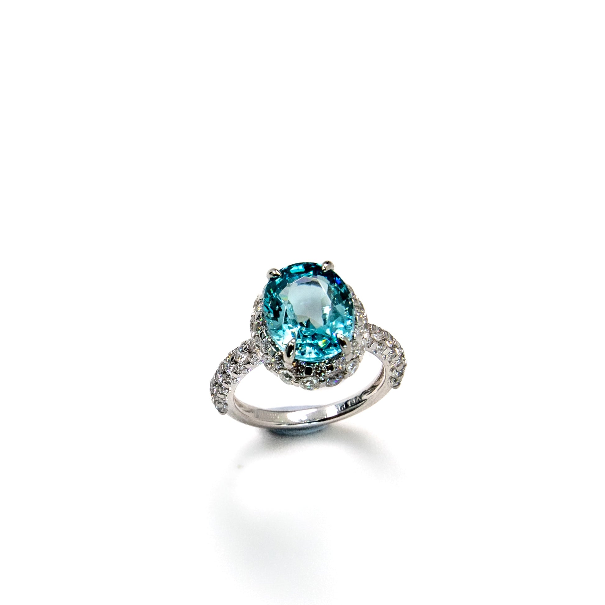 Zircon and diamond ring with diamond band