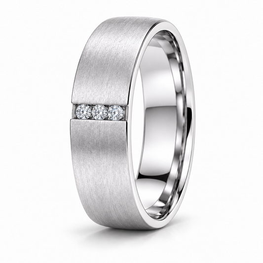 Three diamond mens wedding band 18k gold by Valentina Fine Jewellery Hong Kong. Global free shipping t o USA, Australia, Singapore, Thailand and UK