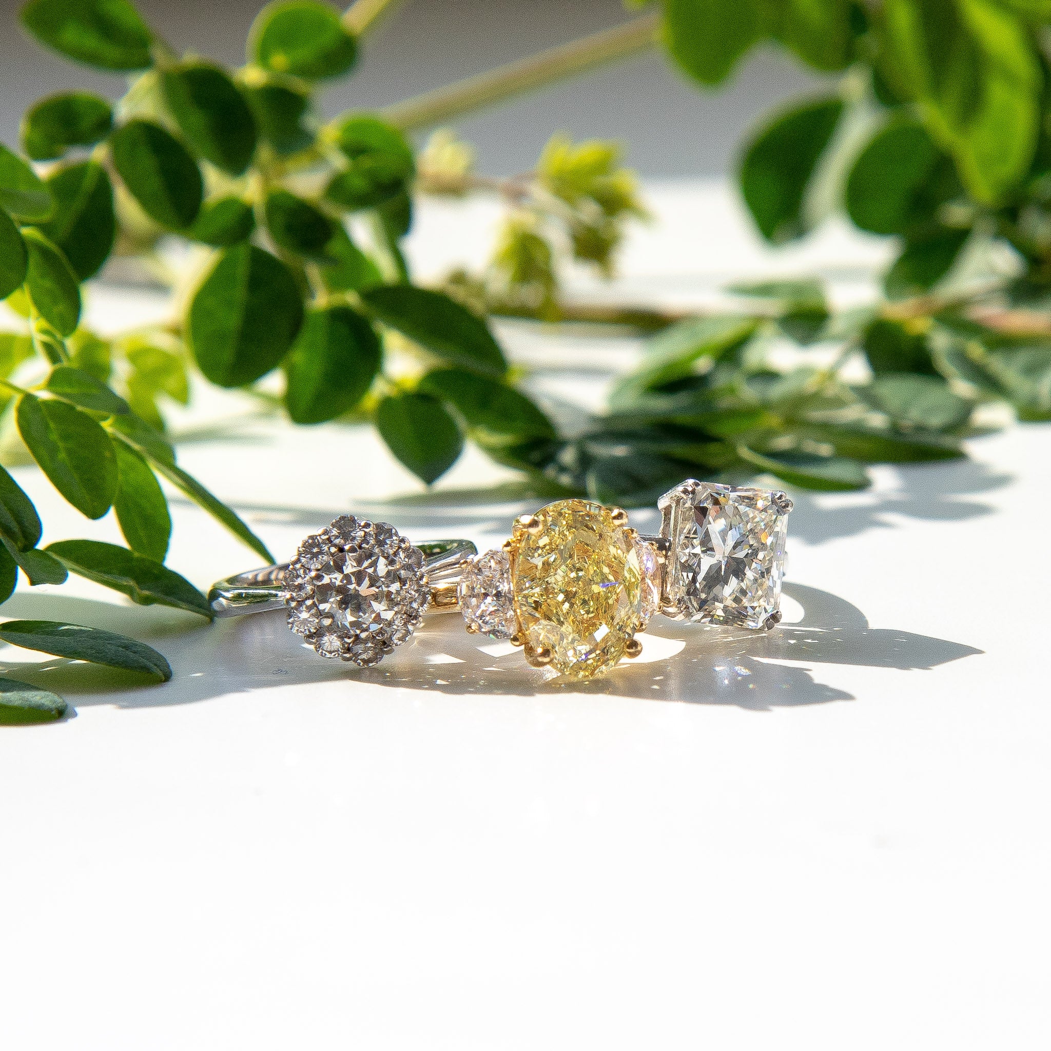 Diamond Engagement Rings Hong Kong, 5.50ct Fancy Yellow Oval Diamond Ring, 5.01ct Radiant Cut Diamond Ring, Antique Style Cluster Diamond Ring by Valentina Fine Jewellery