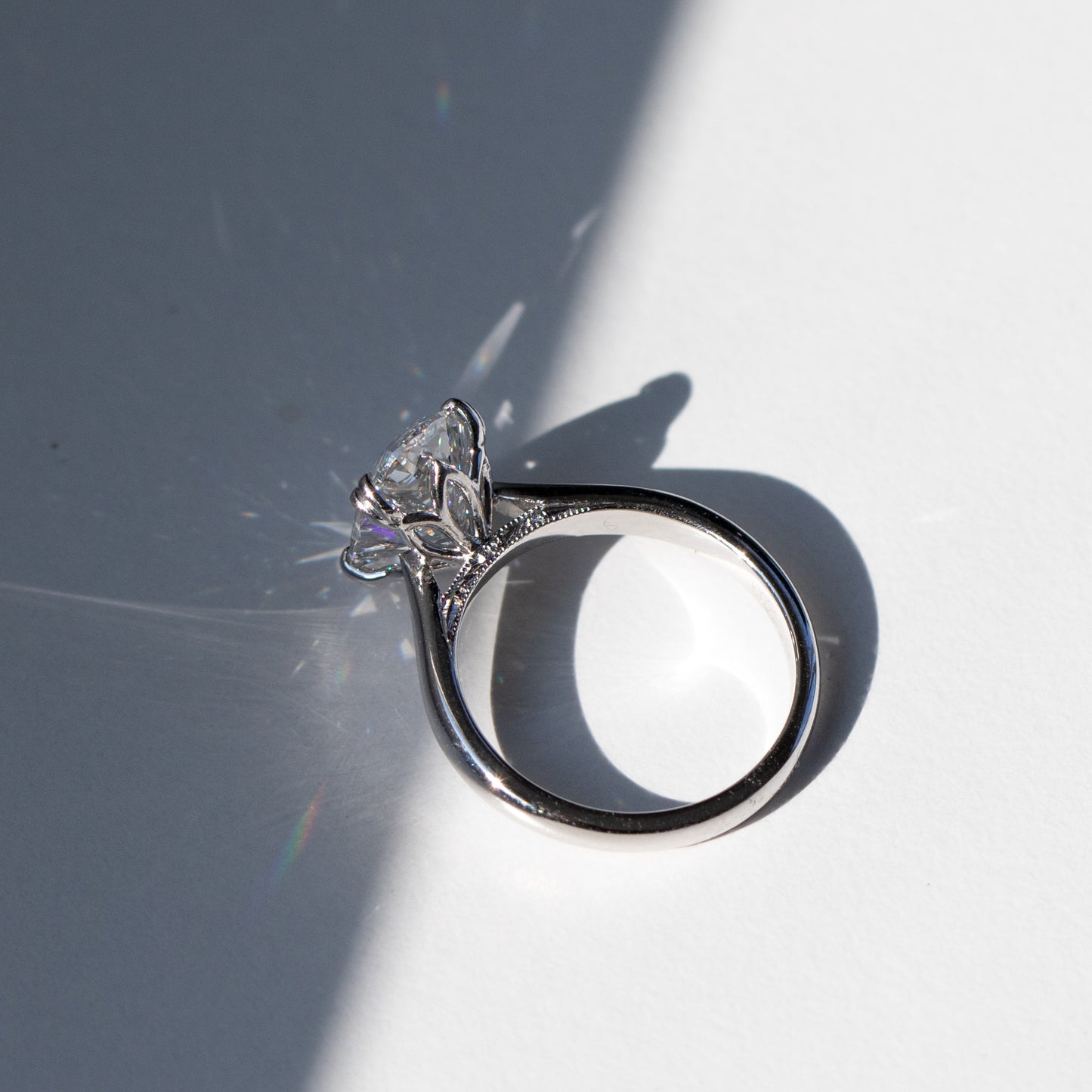 Tulip diamond engagement ring with floral diamond setting by Valentina Fine Jewellery Hong Kong. Global free shipping including USA UK Dubai Singapore Taiwan and Australia. 