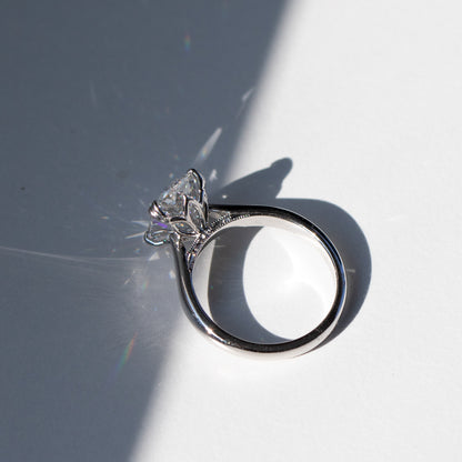 Tulip diamond engagement ring with floral diamond setting by Valentina Fine Jewellery Hong Kong. Global free shipping including USA UK Dubai Singapore Taiwan and Australia. 