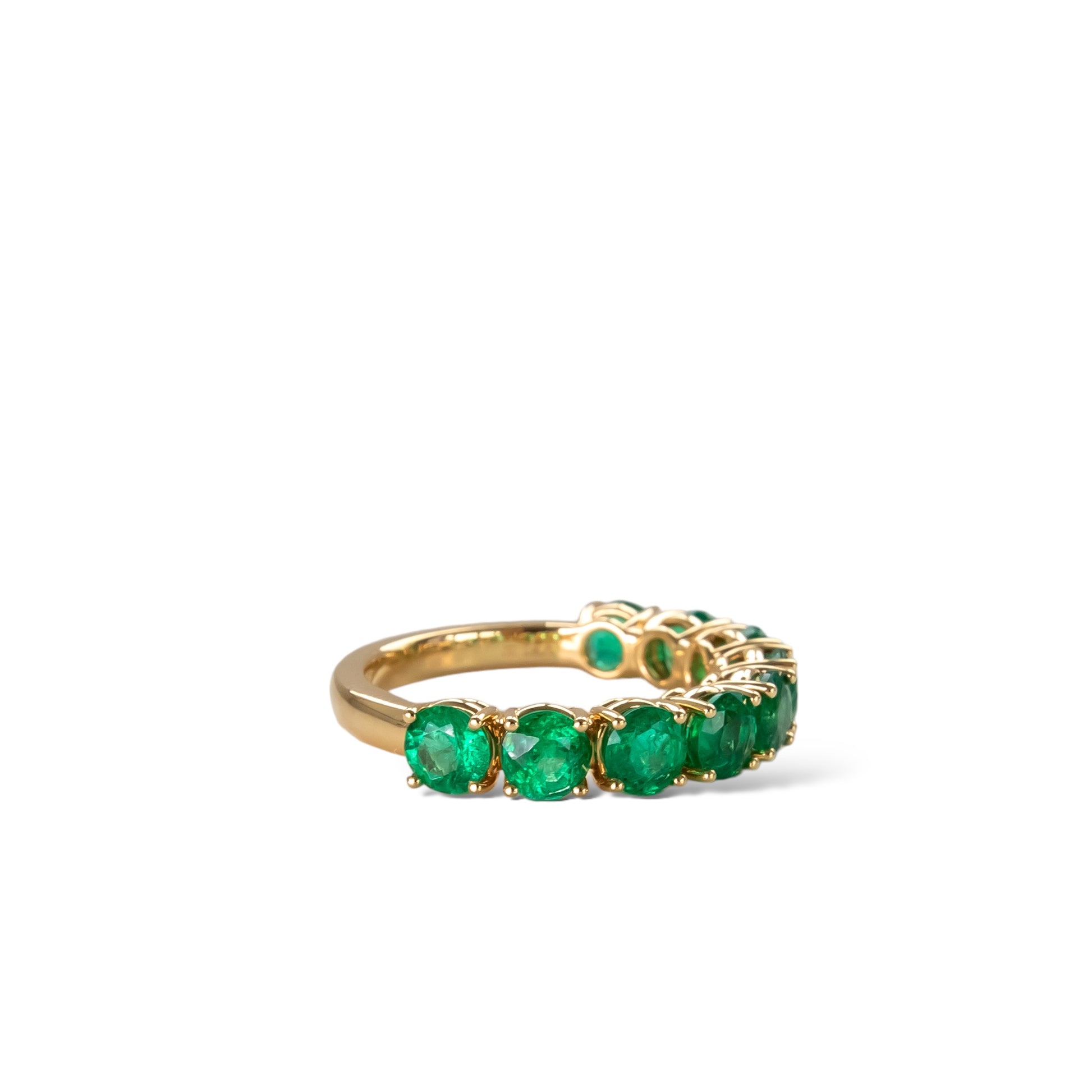 Large green emerald eternity ring, round emerald eternity band, Zambian emerald ring, emerald ring in yellow gold