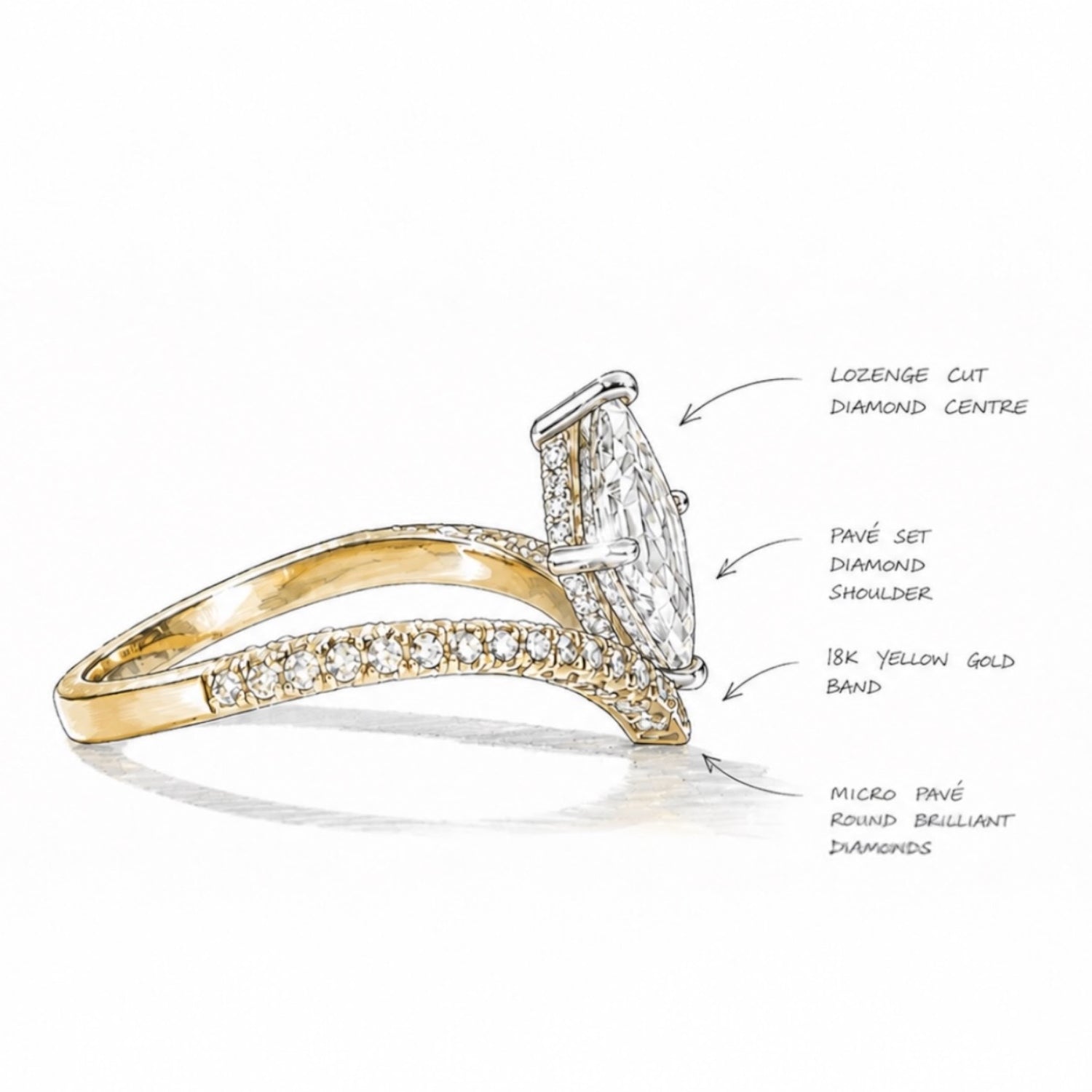 Lozenge cut Bespoke Diamond Engagement Ring Hong Kong by Valentina Fine Jewellery HK. Global free shipping including USA Singapore and Australia