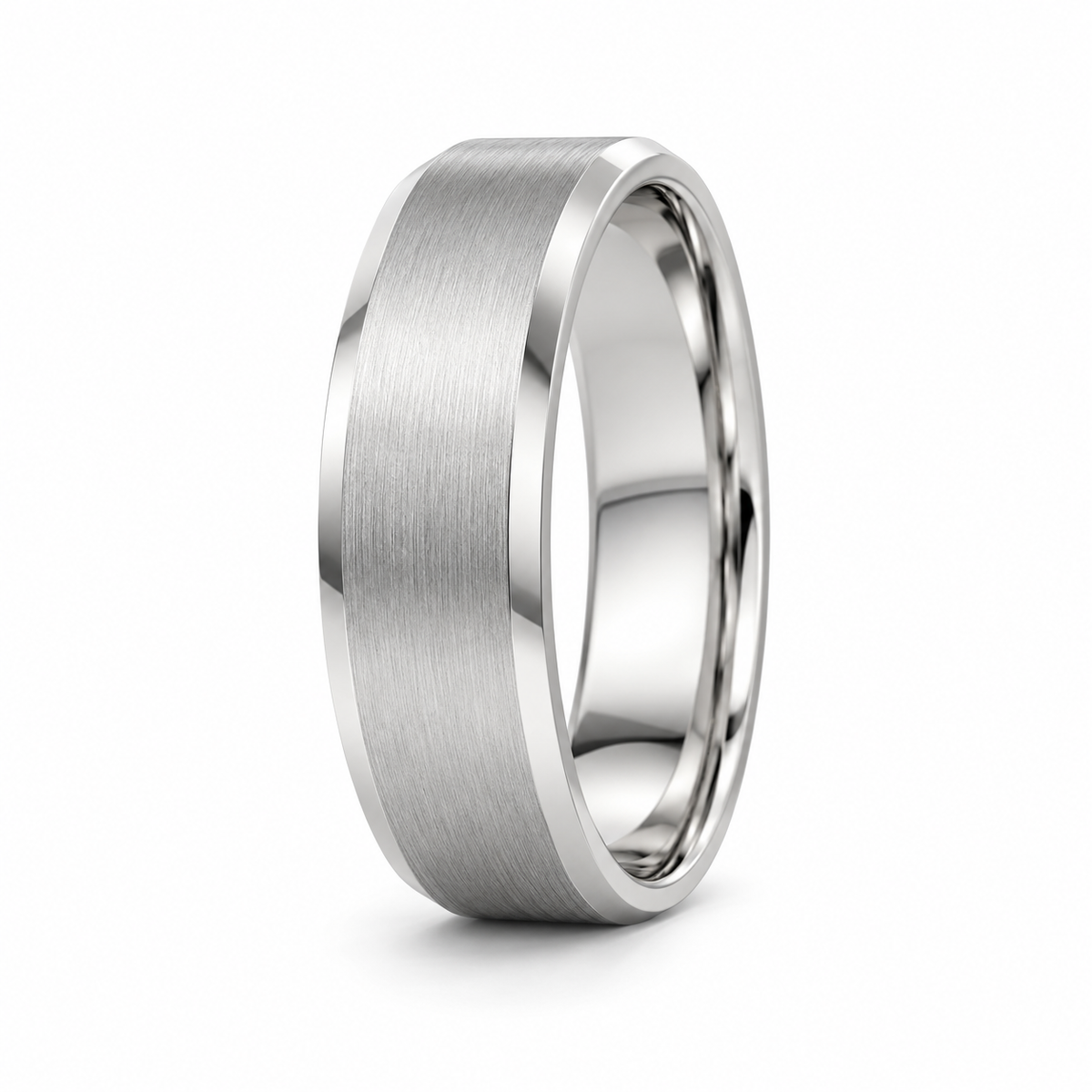 Bevelled Edge Men’s Wedding Band - Brushed Platinum