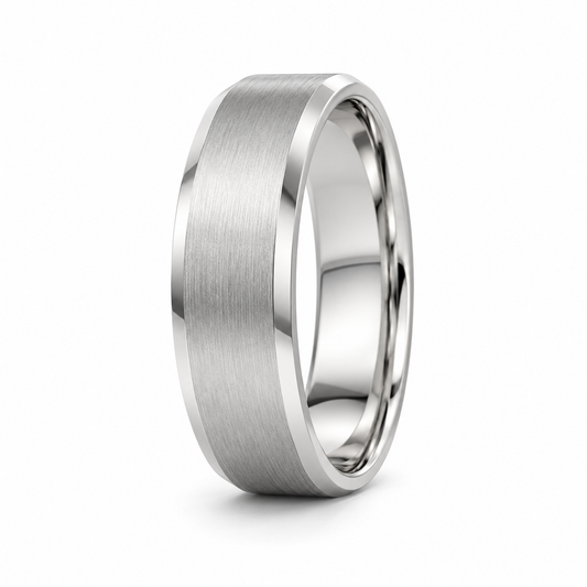 Bevelled Edge Men’s Wedding Band - Brushed Platinum