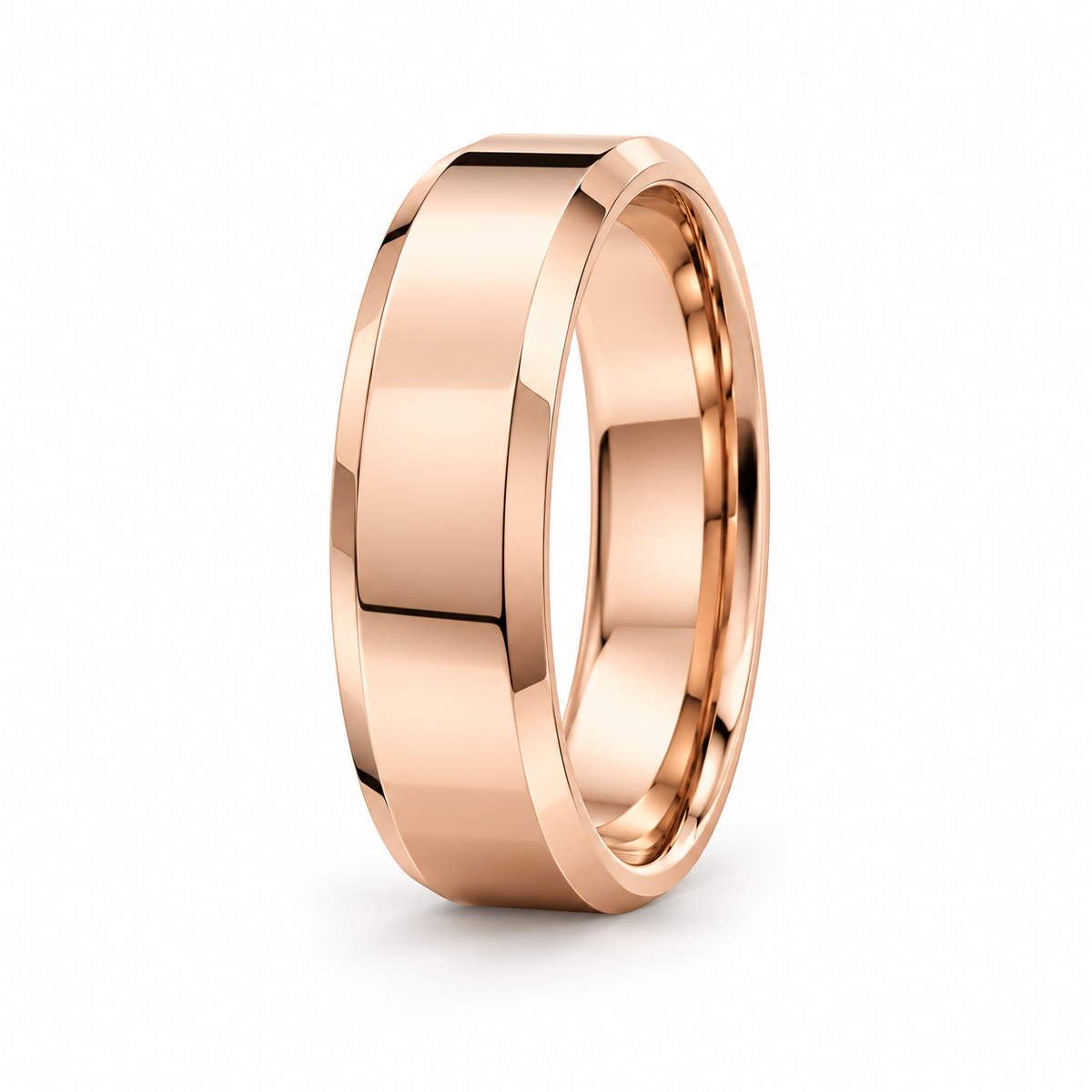 Bevelled edge 18k rose gold polished mens wedding band by Valentina Fine Jewellery Hong Kong. Global free shipping to USA, UK, Singapore, Australia and UK