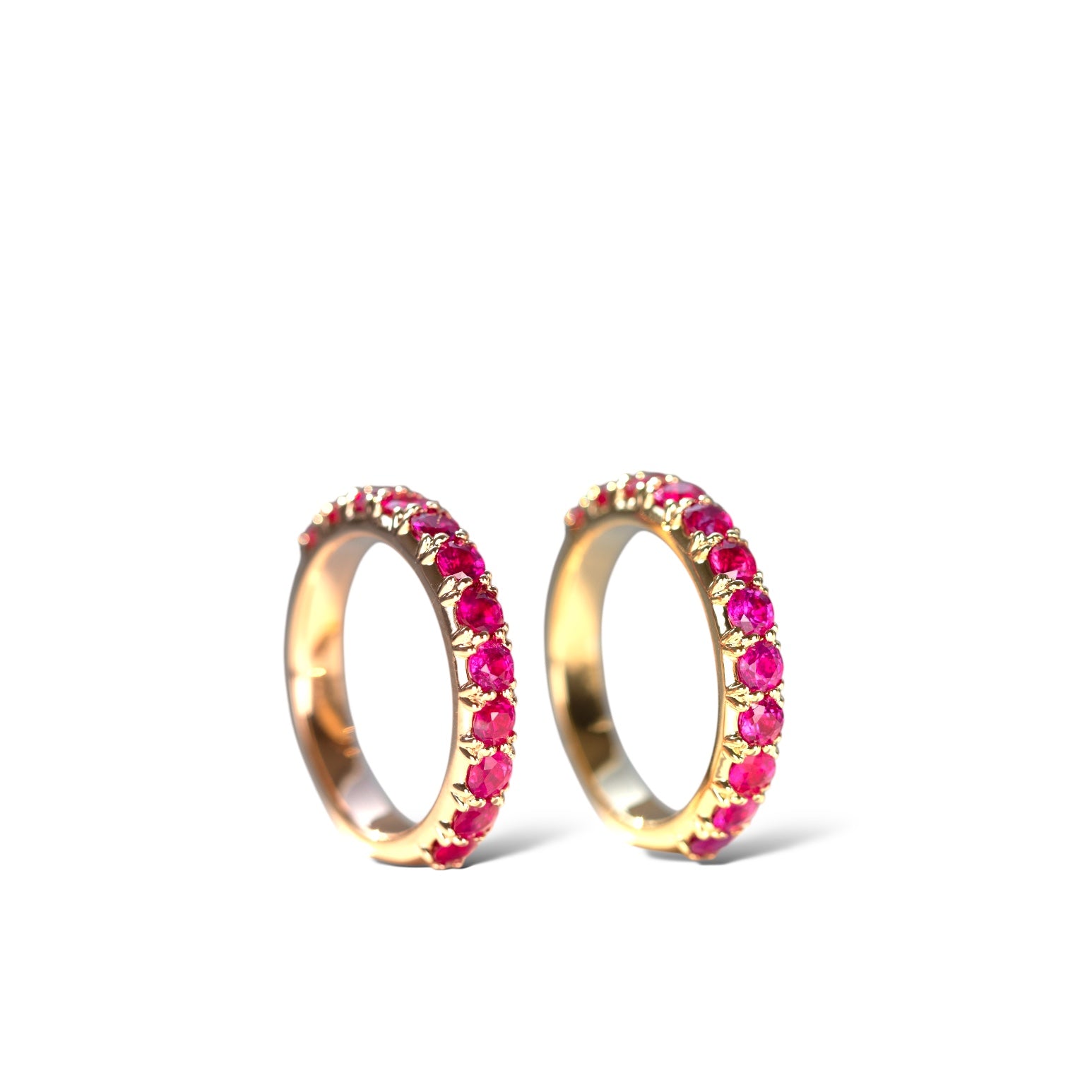 No Heat Burma Ruby eternity ring in 18k yellow and rose gold by Valentina Fine Jewellery Hong Kong. Global free shipping including USA, Australia, Dubai, UK and Singapore.