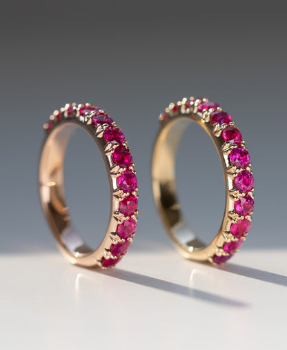 No Heat Burma Ruby eternity ring in 18k yellow and rose gold by Valentina Fine Jewellery Hong Kong. Global free shipping including USA, Australia, Dubai, UK and Singapore.