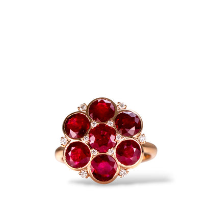 Burma ruby and diamond cluster ring with romantic cutout details in 18k rose gold by Valentina Fine Jewellery Hong Kong. Free shipping to Australia, USA, China and Singapore.