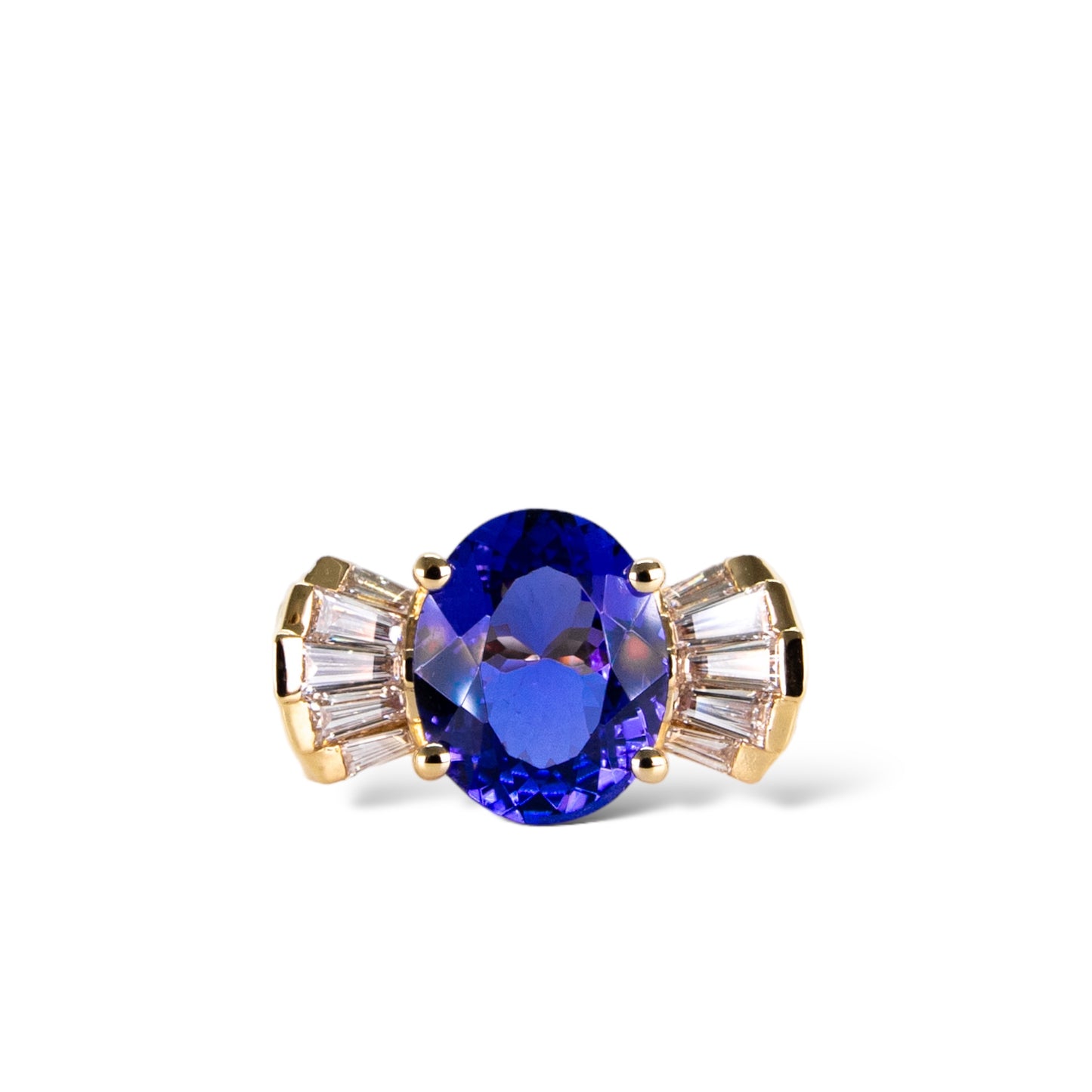 Solid Gold Chunky 80s Style Tanzanite and Diamond Ring by Valentina Fine Jewellery