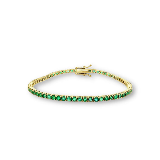 Emerald Tennis Bracelet, Colombian emerald bracelet, 18K yellow gold tennis bracelet