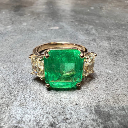 Colombian Emerald and Yellow Diamond Ring GIA by Valentina Fine Jewellery, complimentary global shipping including USA