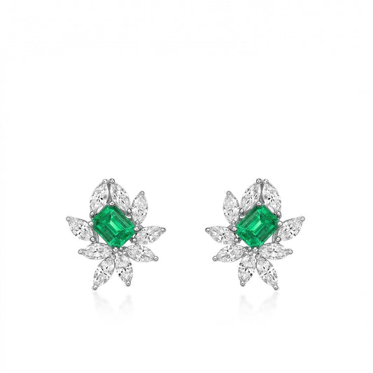 Emerald cut green emerald and diamond dress earrings in 18k gold or platinum by Valentina Fine Jewellery Hong Kong. Global free shipping including USA, Australia, Dubai, UK, Taiwan and New Zealand