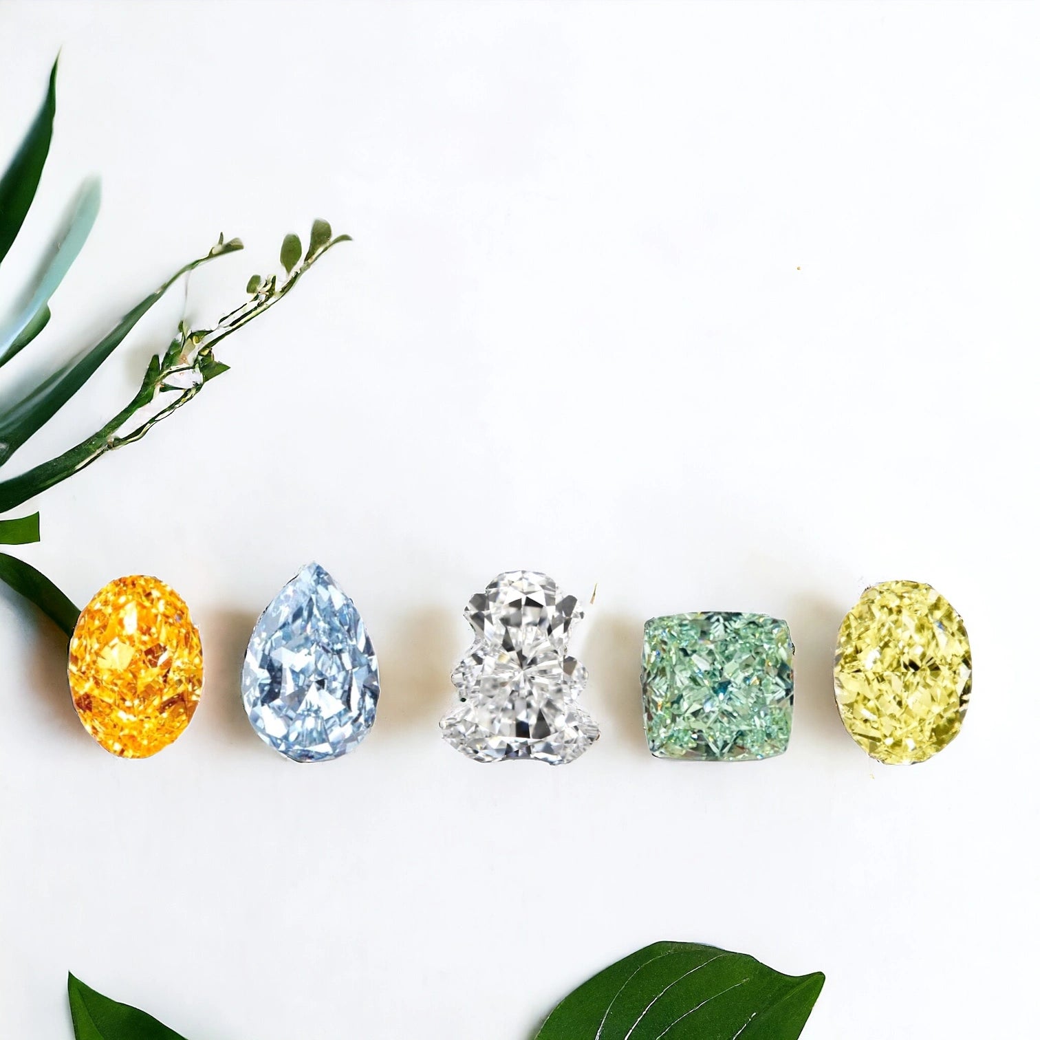 Rare fancy colour diamonds, fancy orange, fancy blue, fancy green, fancy yellow and bear shape diamond by Valentina Fine Jewellery Hong Kong.