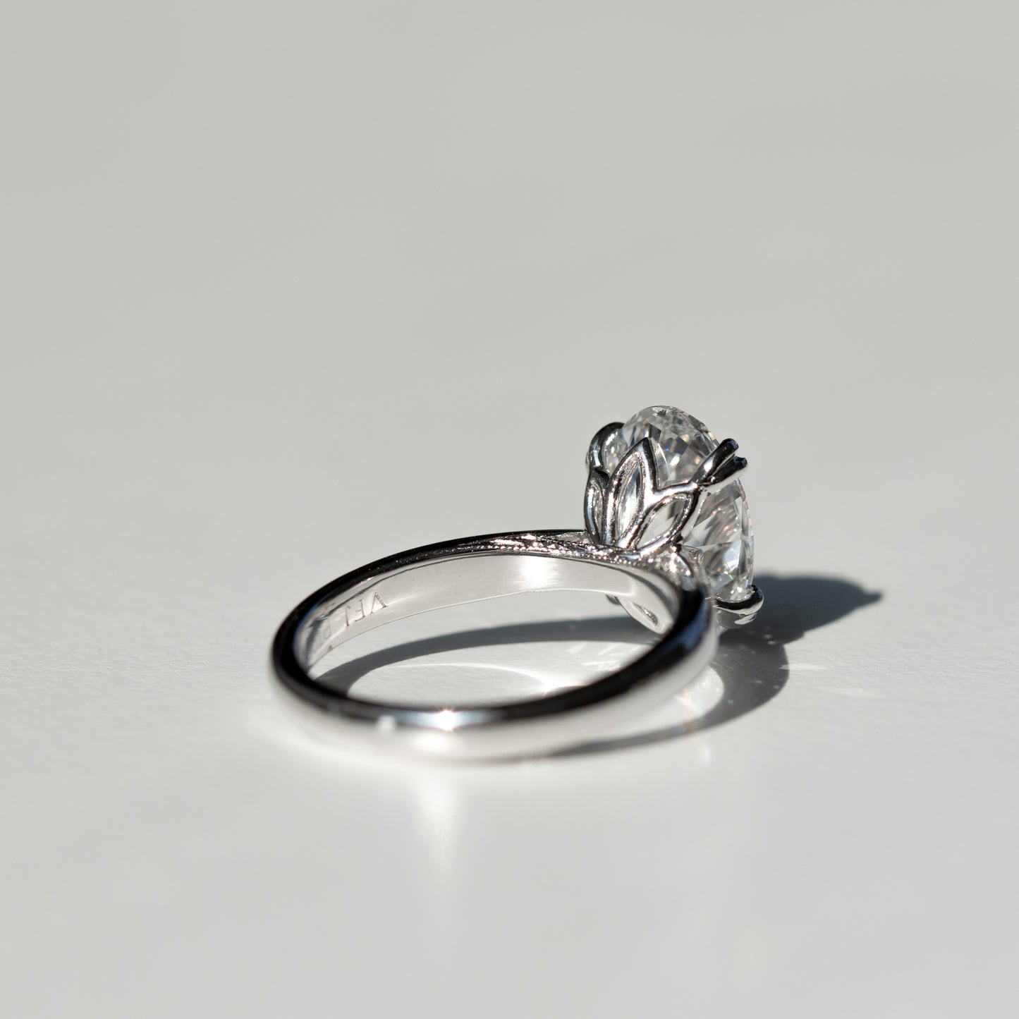 Tulip diamond engagement ring with floral diamond setting by Valentina Fine Jewellery Hong Kong. Hand engraved ring. Global free shipping including USA UK Dubai Singapore Taiwan and Australia. 