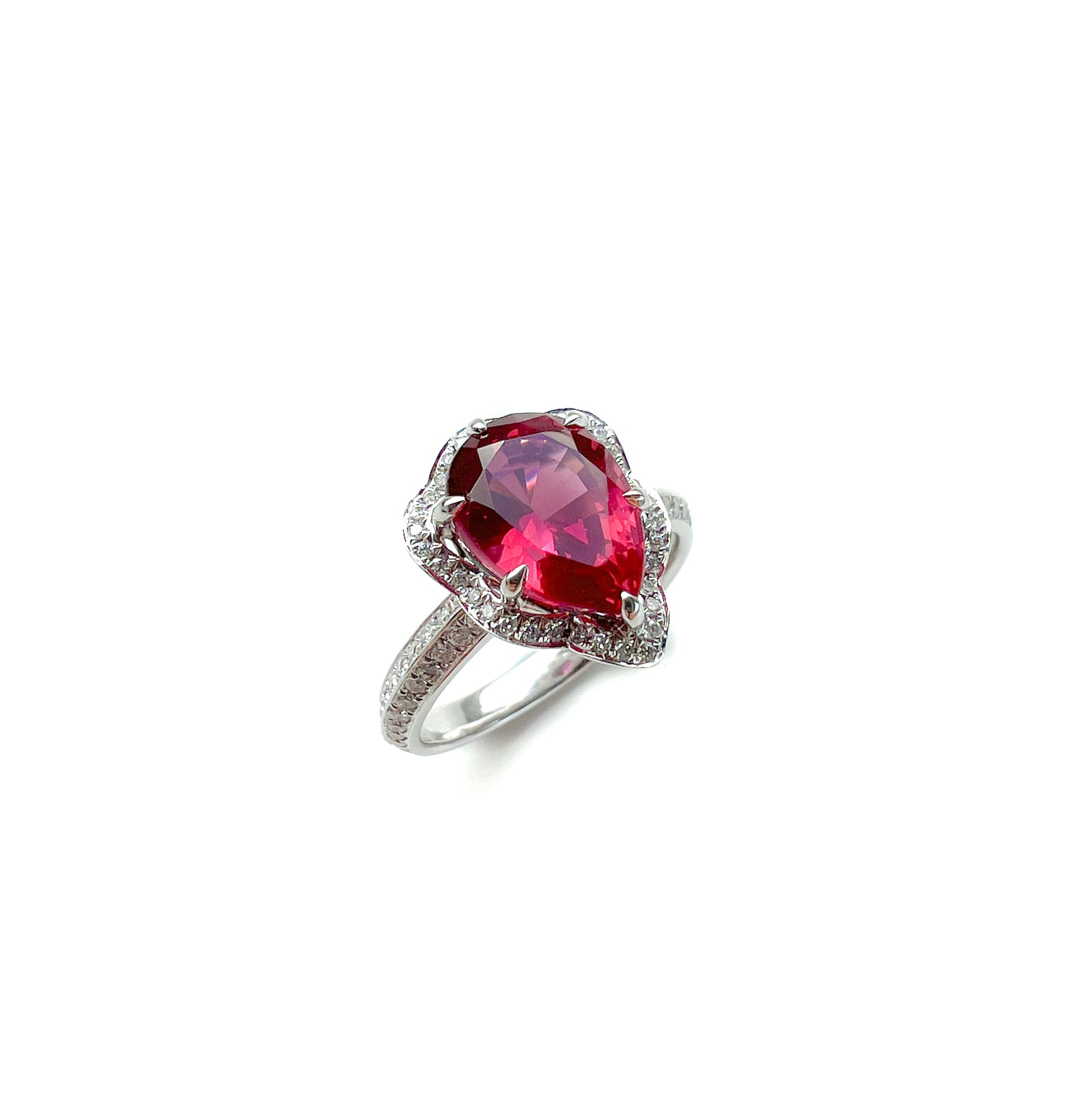 Red Spinel and diamond ring, GIA certified spinel and diamond ring