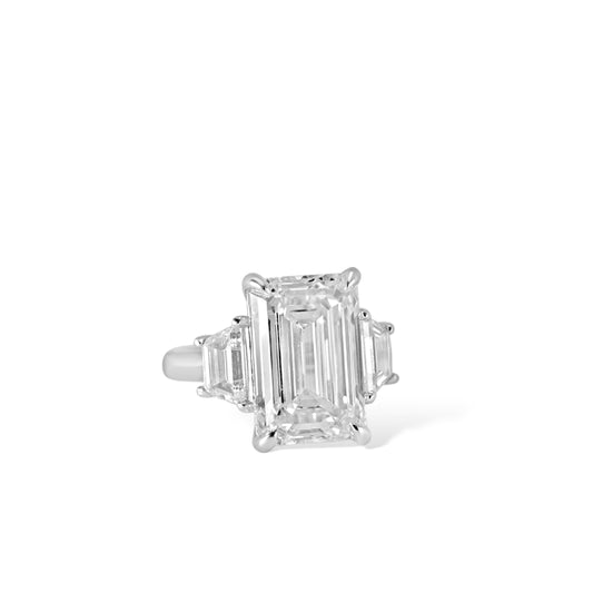 8.53ct Emerald Cut Diamond Engagement Ring with Trapezoids Hong Kong