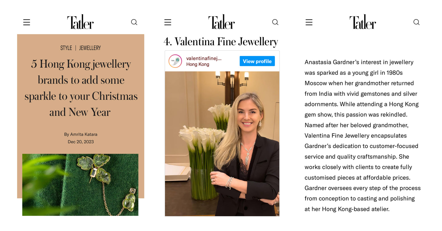 5 Hong Kong jewellery brands to add some sparkle to your Christmas and New Year. Valentina Fine Jewellery by Anastasia Gardner GIA Graduate Diamonds alumni