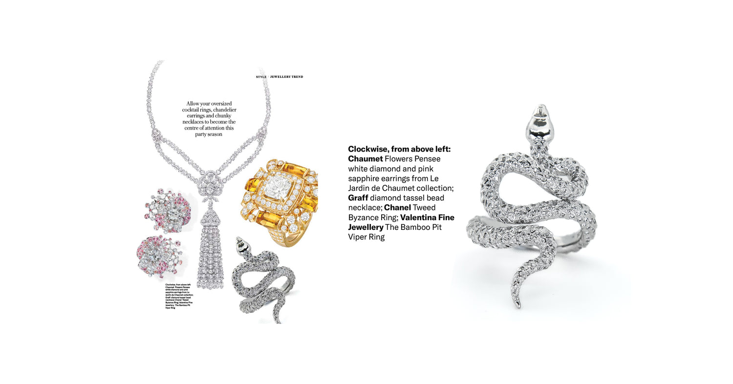 Valentina Fine Jewellery diamond snake ring as seen in Tatler Hong Kong, Bamboo Pit Viper Snake