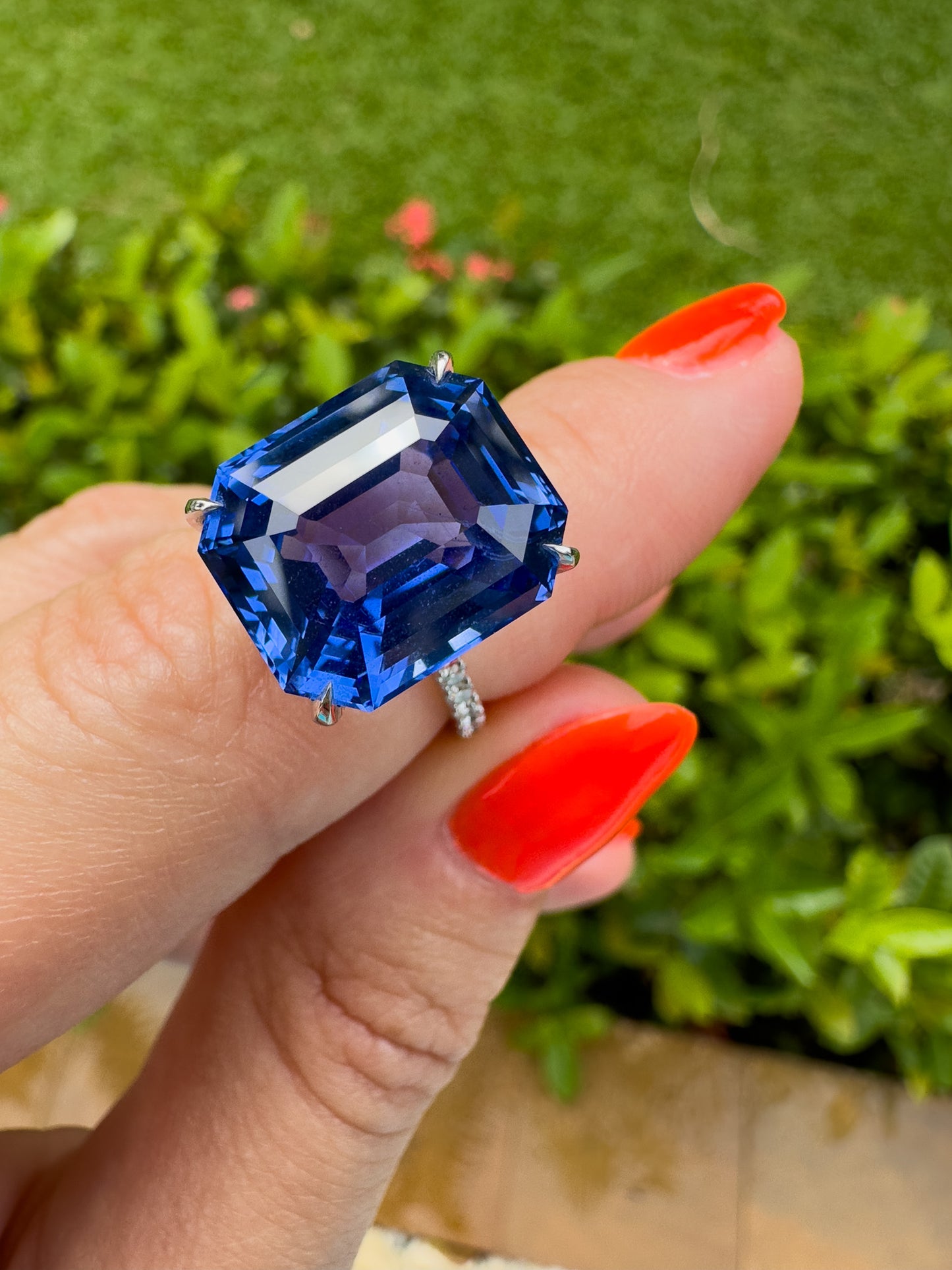 Blue Sapphire emerald cut ring. Sapphire engagement ring Hong Kong