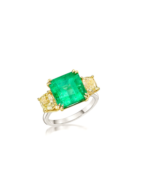 Colombian Emerald and Yellow Diamond Ring by Valentina Fine Jewellery 